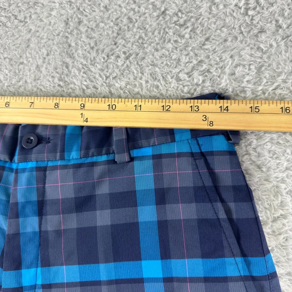 Nike Golf Mens Dri-FIT Plaid Shorts Blue Grey Size 28 Performance